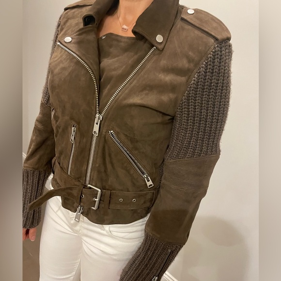 All Saints Brown Suede and Knit Leather Jacket - Picture 4 of 5